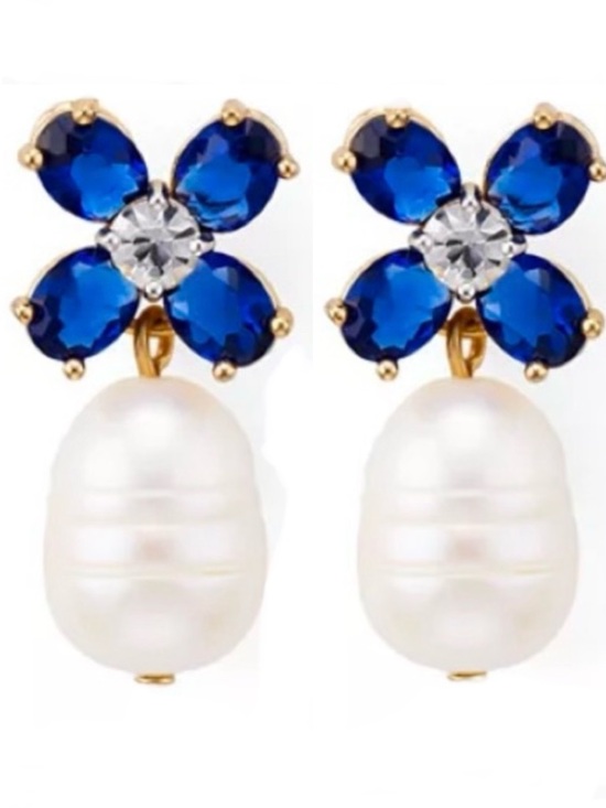 Tory Burch Jewelry - TORY BURCH BUDDY BLUE CLOVER PEARL DROP EARRINGS
